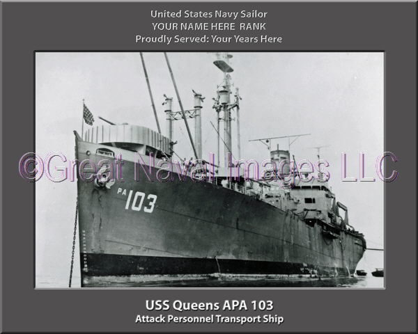 USS Queens APA 103 Personalized Ship Photo on Canvas