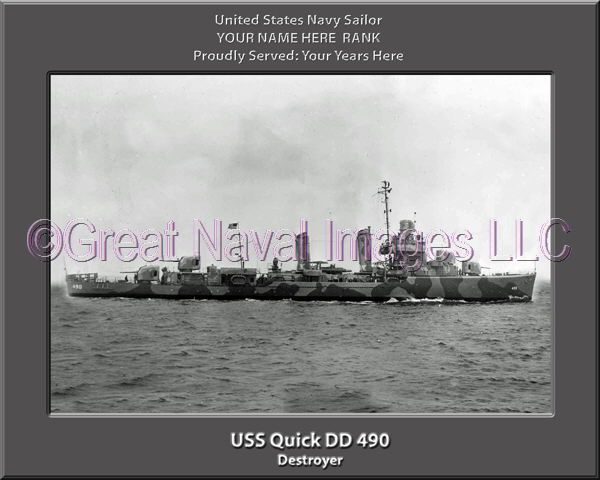 USS Quick DD 490 Personalized Navy Ship Photo
