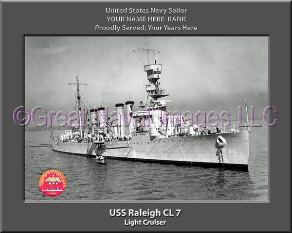 USS Raleigh CL 7 Personalized Navy Ship Photo Printed on Canvas