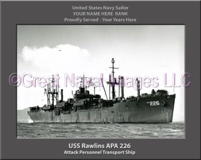 USS Rawlins APA 226 Personalized Ship Photo on Canvas