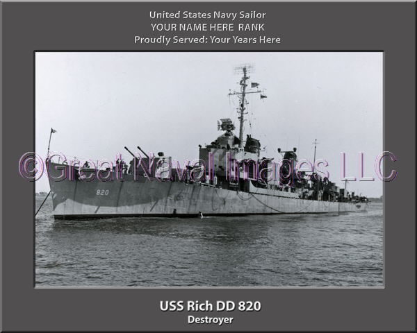 USS Rich DD 820 Personalized Navy Ship Photo