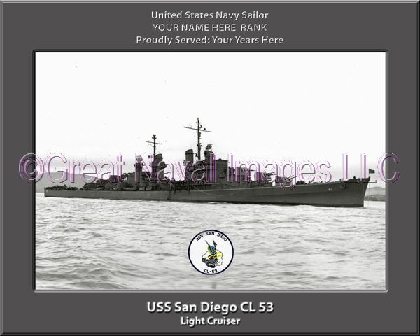 USS San Diego CL 53 Personalized Navy Ship Photo Printed on Canvas