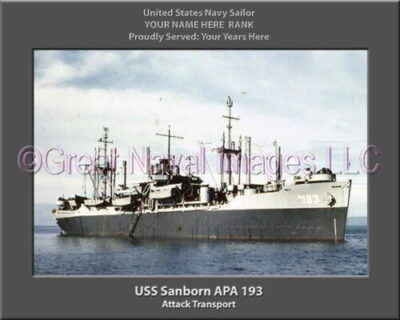 USS Sanborn APA 193 Personalized Ship Photo on Canvas