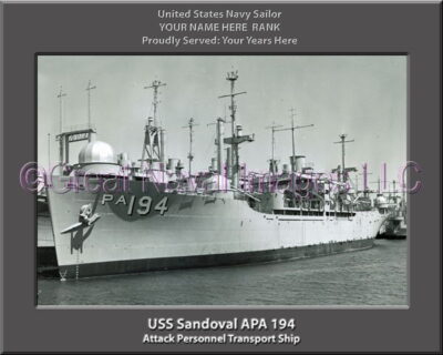 USS Sandoval APA 194 Personalized Ship Photo on Canvas
