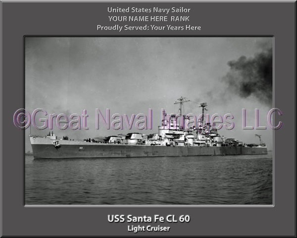 USS Santa Fe CL 60 Personalized Navy Ship Photo Printed on Canvas