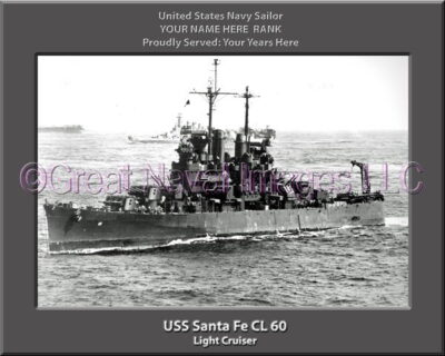 USS Santa Fe CL 60 Personalized Navy Ship Photo Printed on Canvas