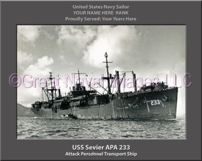 USS Sevier APA 233 Personalized Ship Photo on Canvas