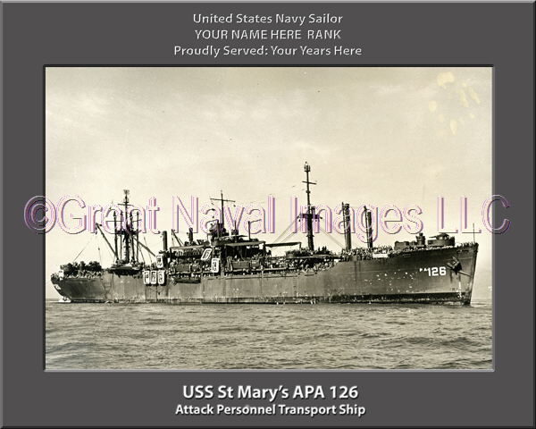 USS St Mary's APA 126 Personalized Ship Photo on Canvas