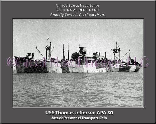 USS Thomas Jefferson APA 30 Personalized Ship Photo on Canvas
