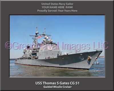 USS Thomas S Gates CG 51 Personalized Navy Ship Photo Printed on Canvas