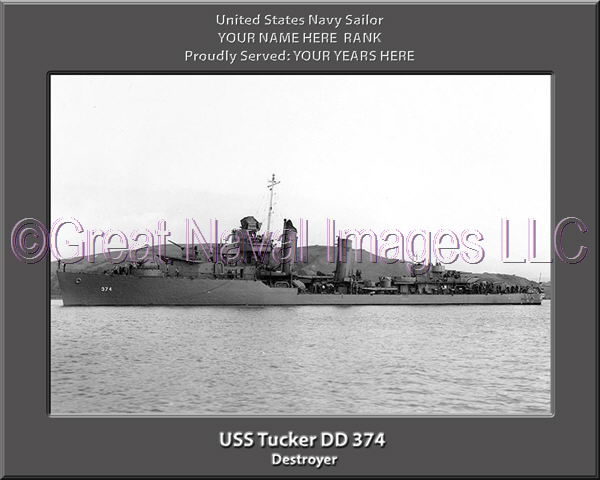 USS Tucker DD 374 Personalized Navy Ship Photo
