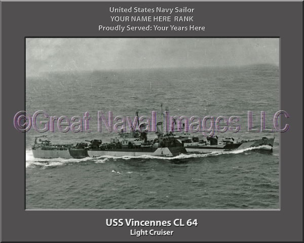 USS Vincennes CL 64 Personalized Navy Ship Photo Printed on Canvas