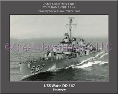 USS Watts DD 567 Personalized Navy Ship Photo