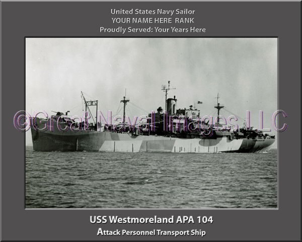 USS Westmoreland APA 104 Personalized Ship Photo on Canvas