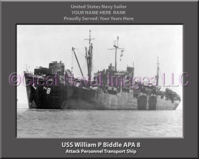 USS William P Biddle APA 8 Personalized Ship Photo on Canvas