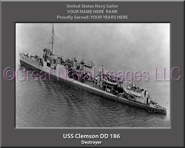 USS Clemson DD 186 Personalized ship Photo