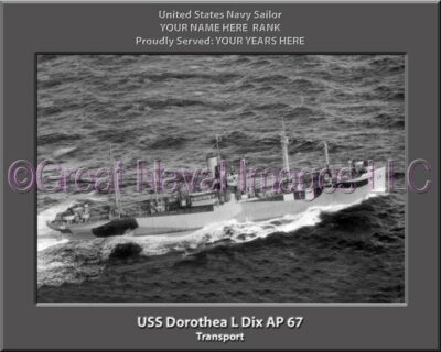 USS Dorothea L Dix AP 67 Personalized Ship Photo on Canvas