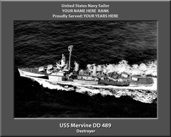 USS Mervine DD 489 Personalized Navy Ship Photo