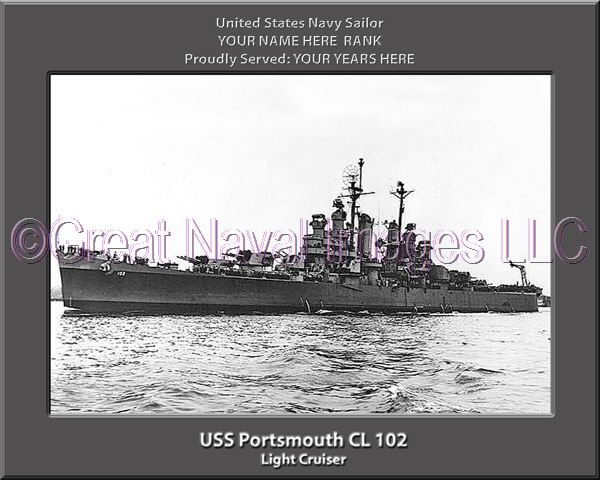 USS Portsmouth CL 102 Personalized Navy Ship Photo Printed on Canvas
