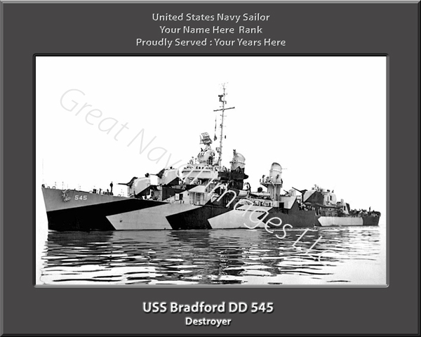 USS Bradford DD 545 Personalized Navy Ship Photo