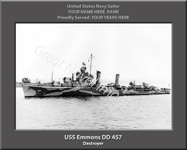 USS Emmons DD 457 Personalized Navy Ship Photo