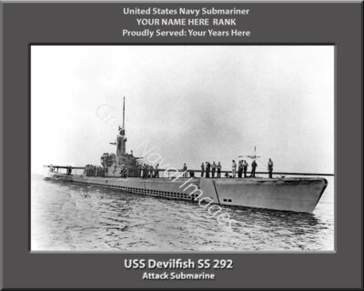 USS Devilfish SS 292 Personalized Navy Submarine Photo